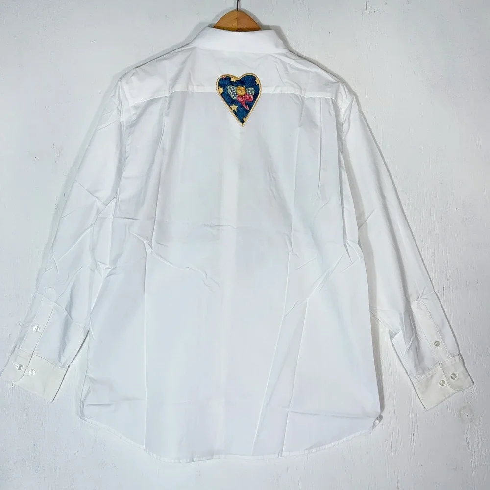 VTG 90s Quacker Factory NEW Cat Print Button Up Shirt Womens L Cat Lady Grandma